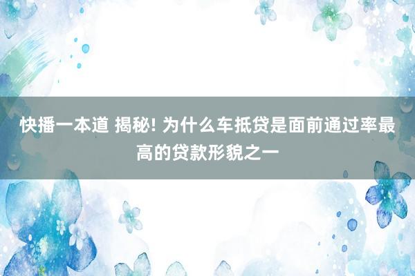 快播一本道 揭秘! 为什么车抵贷是面前通过率最高的贷款形貌之一