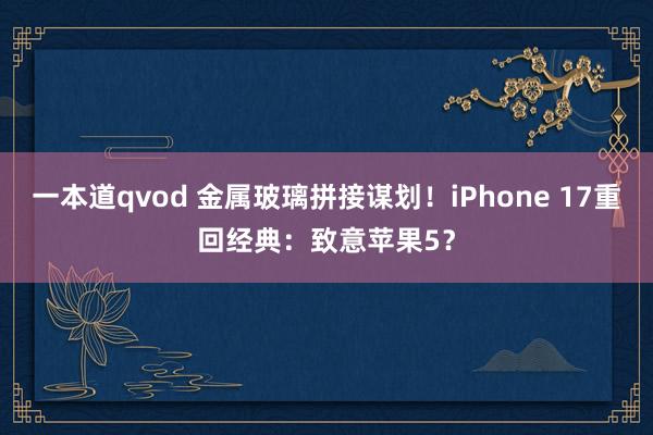 一本道qvod 金属玻璃拼接谋划！iPhone 17重回经典：致意苹果5？